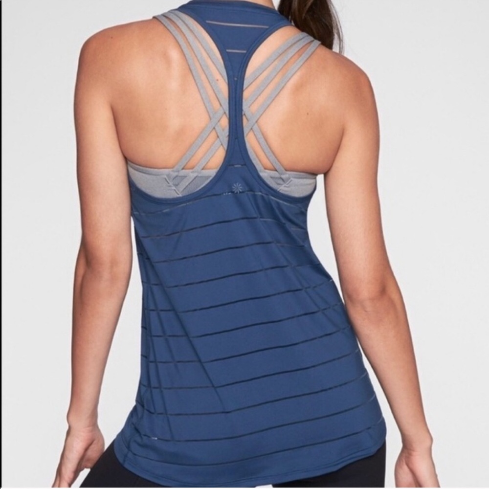 Athleta Chi Sheer Striped Tank Athletic Blue M